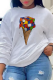 White Casual Print Patchwork O Neck Tops