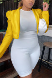 Yellow Fashion Casual Solid Cardigan Turn-back Collar Outerwear