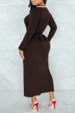 Purple Casual Solid Bandage Patchwork V Neck One Step Skirt Dresses