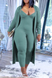 Grey Casual Solid Patchwork V Neck Long Sleeve Two Pieces