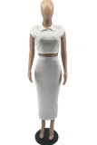White Sexy Casual Solid Basic Turndown Collar Short Sleeve Two Pieces