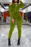 Watermelon Red Casual Solid Patchwork Fold O Neck Skinny Jumpsuits