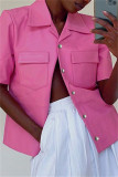Pink Fashion Casual Solid Cardigan Turndown Collar Outerwear