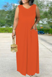 Tangerine Red Daily Elegant Solid Split Joint O Neck Vest Dress Dresses