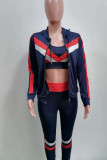 Pink Casual Sportswear Patchwork Solid Patchwork Hooded Collar Long Sleeve Short Two Pieces