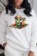 White Casual Street Print Patchwork O Neck Tops