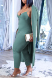 Grey Casual Solid Patchwork V Neck Long Sleeve Two Pieces