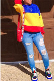 Yellow Fashion Casual Patchwork Basic O Neck Tops