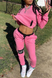 Pink Fashion Casual Patchwork Basic Hooded Collar Long Sleeve Two Pieces