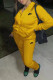Yellow Fashion Casual Solid Embroidered Zipper Hooded Collar Long Sleeve Two Pieces