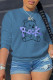 Blue Sexy Daily Print Patchwork O Neck Tops