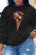 Black Casual Print Patchwork O Neck Tops