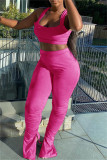 Rose Red Fashion Casual Solid Slit Fold Regular High Waist Trousers