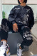 Black Fashion Print Basic O Neck Long Sleeve Two Pieces