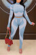 Light Blue Fashion Casual Print Basic Half A Turtleneck Long Sleeve Two Pieces