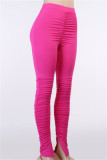 Rose Red Fashion Casual Solid Slit Fold Regular High Waist Trousers
