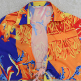 Yellow Casual Vacation Print Bandage Patchwork Fold V Neck Short Sleeve Two Pieces