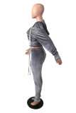 Grey Fashion Casual Solid Basic Hooded Collar Long Sleeve Two Pieces