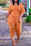 Blue Fashion Casual Solid Ripped V Neck Loose Jumpsuits