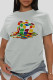 Grey Casual Street Print Patchwork O Neck T-Shirts