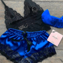 Blue Sexy Fashion Lace Suspender Pajamas