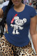 Navy Blue Casual Street Character Patchwork O Neck T-Shirts