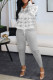 Gray White Fashion Casual Print Patchwork Hooded Collar Long Sleeve Two Pieces