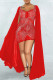 Red Sexy Celebrities Solid Patchwork Asymmetrical Hot Drill V Neck A Line Dresses