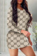 Cream White Fashion Street Print Patchwork O Neck One Step Skirt Dresses