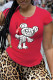 Red Casual Street Character Patchwork O Neck T-Shirts