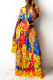 Yellow Casual Vacation Print Bandage Patchwork Fold V Neck Short Sleeve Two Pieces
