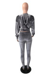 Grey Fashion Casual Solid Basic Hooded Collar Long Sleeve Two Pieces