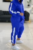 Blue Fashion Casual Patchwork Zipper Hooded Collar Long Sleeve Two Pieces