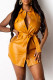 Yellow Fashion Casual Solid With Belt Turndown Collar Sleeveless Dress