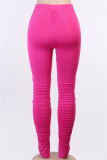 Rose Red Fashion Casual Solid Slit Fold Regular High Waist Trousers