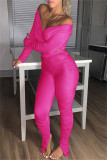 Rose Red Fashion Casual Solid Slit Fold Regular High Waist Trousers