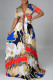 Multi-color Casual Vacation Print Bandage Patchwork Fold V Neck Short Sleeve Two Pieces
