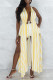 Yellow Fashion Sexy Print Bandage Backless V Neck Sleeveless Two Pieces