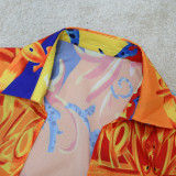 Yellow Casual Vacation Print Bandage Patchwork Fold V Neck Short Sleeve Two Pieces