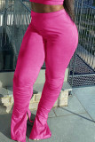 Rose Red Fashion Casual Solid Slit Fold Regular High Waist Trousers