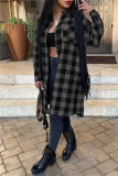 Red Fashion Casual Plaid Print Cardigan Turndown Collar Outerwear