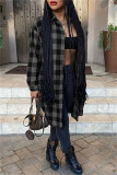 Red Fashion Casual Plaid Print Cardigan Turndown Collar Outerwear