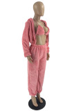 Pink Fashion Casual Solid Basic Hooded Collar Long Sleeve Three-piece Set