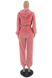 Pink Fashion Casual Solid Basic Hooded Collar Long Sleeve Three-piece Set
