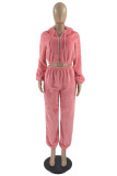 Pink Fashion Casual Solid Basic Hooded Collar Long Sleeve Three-piece Set