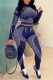 Deep Blue Fashion Casual Print Basic Half A Turtleneck Long Sleeve Two Pieces