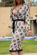 Brown Fashion Sexy Print Patchwork V Neck Pencil Skirt Dresses