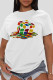 White Casual Street Print Patchwork O Neck T-Shirts
