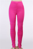 Rose Red Fashion Casual Solid Slit Fold Regular High Waist Trousers