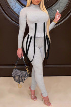 Light Gray Fashion Casual Solid Split Joint Turtleneck Long Sleeve Two Pieces